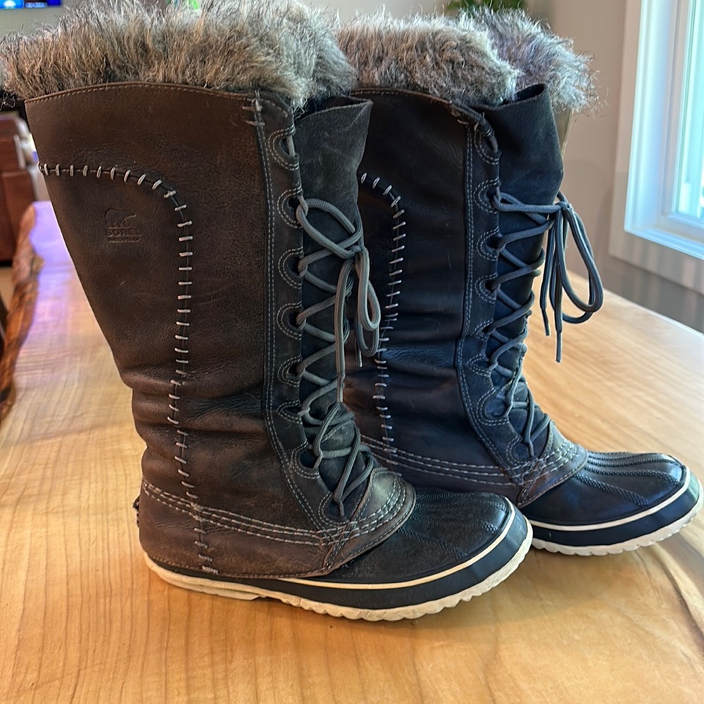 SOREL Cate The Great Tall Leather Faux Fur BOOTS Sz8